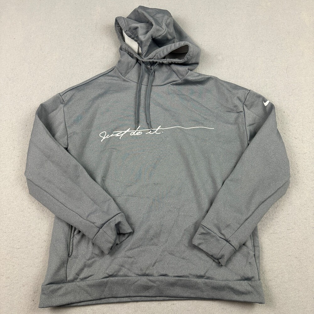 Nike Hoodie Women Medium Gray Sweatshirt Just Do It Cursive Spell Out Pullover M